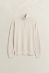 Gant Mens Beige Herringbone Texture Quarter Zip Jumper