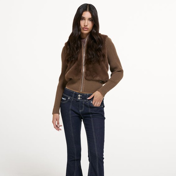 Juicy Couture Womens Brown Nala Contrast Fur Jacket #2
