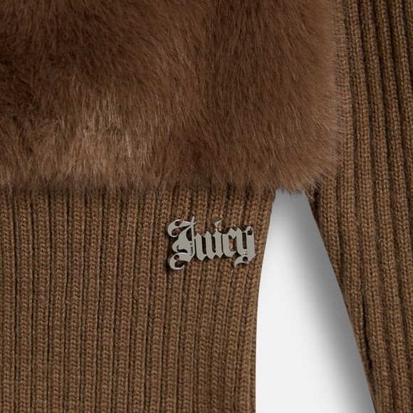 Juicy Couture Womens Brown Nala Contrast Fur Jacket #3
