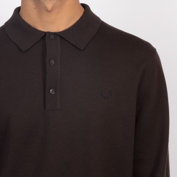 Fred Perry Mens Brown Knitted L/S Polo Shirt #2