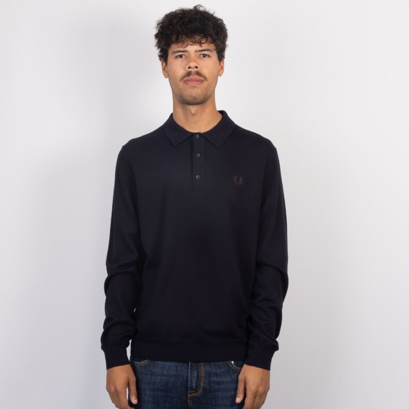 Fred Perry Mens Blue Knitted L/S Polo Shirt #2