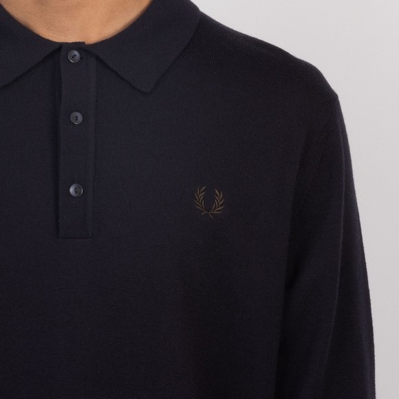 Fred Perry Mens Blue Knitted L/S Polo Shirt #3