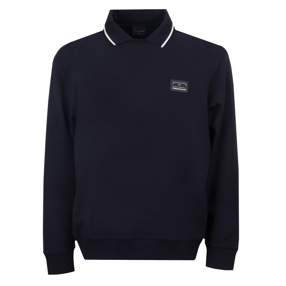 Plaque Logo Polo Neck Sweatshirt