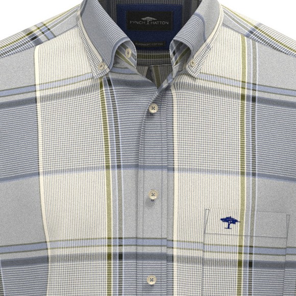 Fynch Hatton Mens Blue Mixed Check Shirt