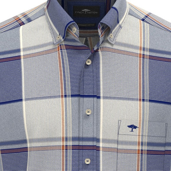 Fynch Hatton Mens Blue Mixed Check Shirt