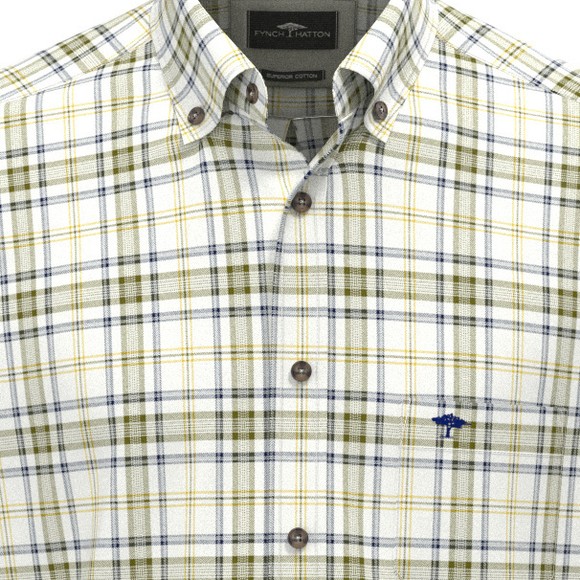 Fynch Hatton Mens Green Herringbone Check Shirt