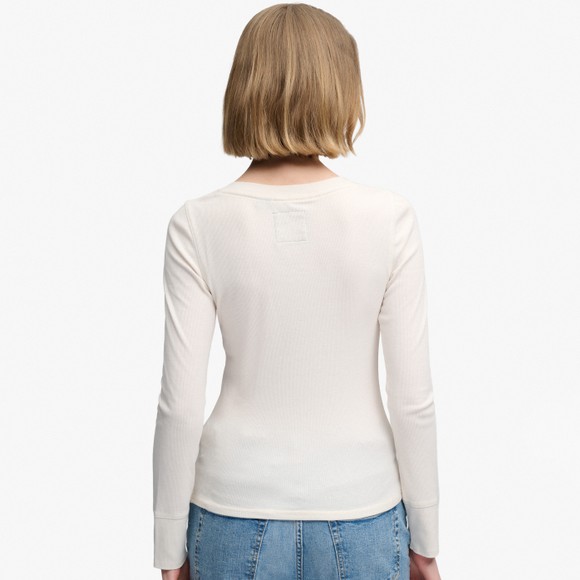 Superdry Womens Off-White Athletic Button Down LS Top #4