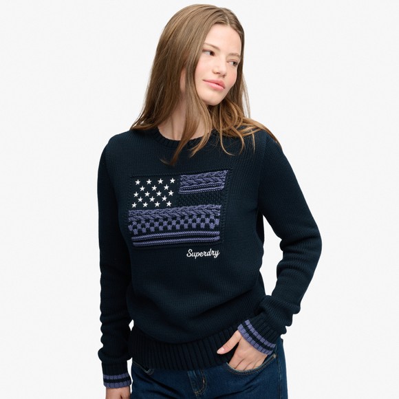 Superdry Womens Blue Statement Cable Flag Knit #5