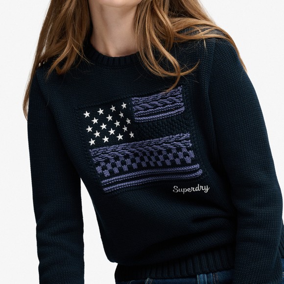 Superdry Womens Blue Statement Cable Flag Knit #4