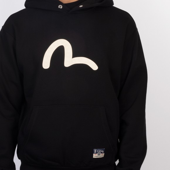 Evisu Mens Black Seagull Print Relax Fit Hoody #3