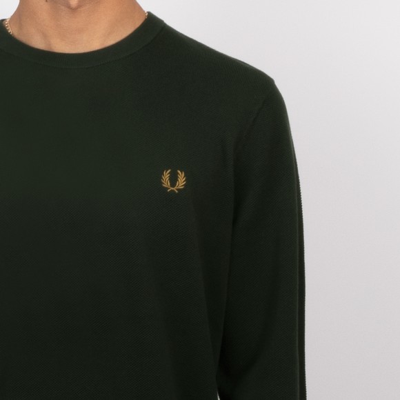 Fred Perry Mens Green Pique Stitch Crew Neck Jumper #3