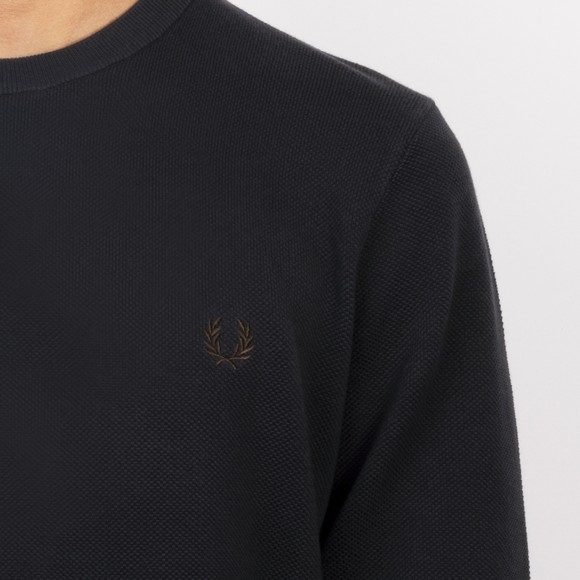 Fred Perry Mens Blue Pique Stitch Crew Neck Jumper #3