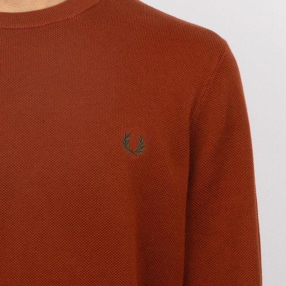 Fred Perry Mens Orange Pique Stitch Crew Neck Jumper #3