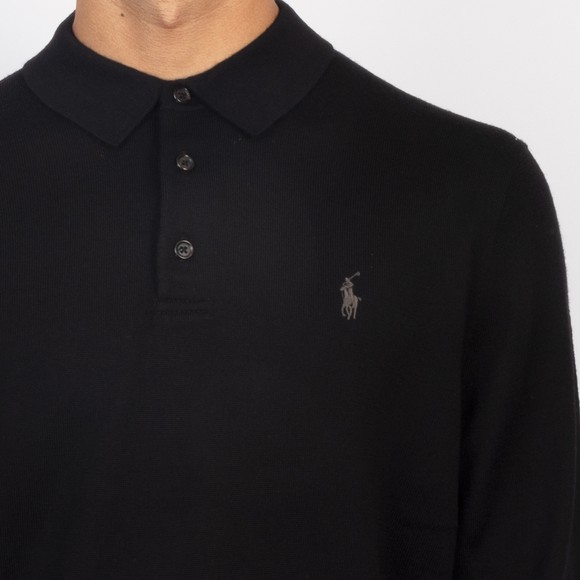 Polo Ralph Lauren Mens Black Washable Merino Wool Knitted Polo Shirt #3