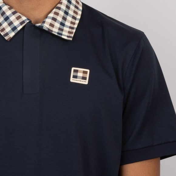 Aquascutum Mens Blue Check Collar Tech Polo #3