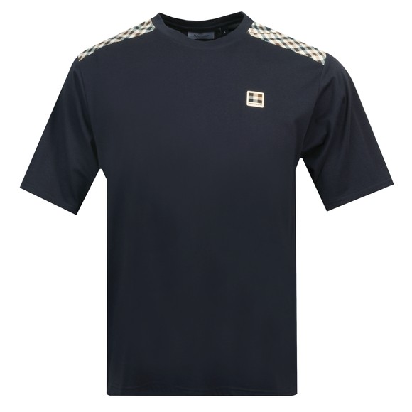 Aquascutum Mens Blue Check Shoulder T Shirt #1