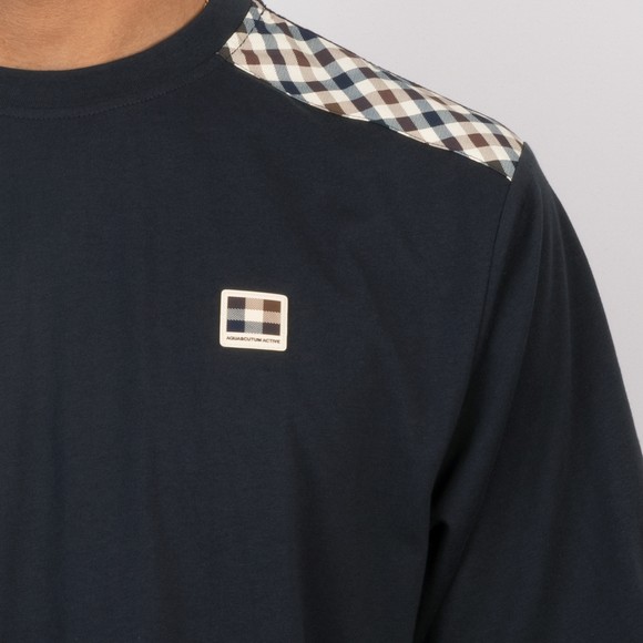 Aquascutum Mens Blue Check Shoulder T Shirt #3