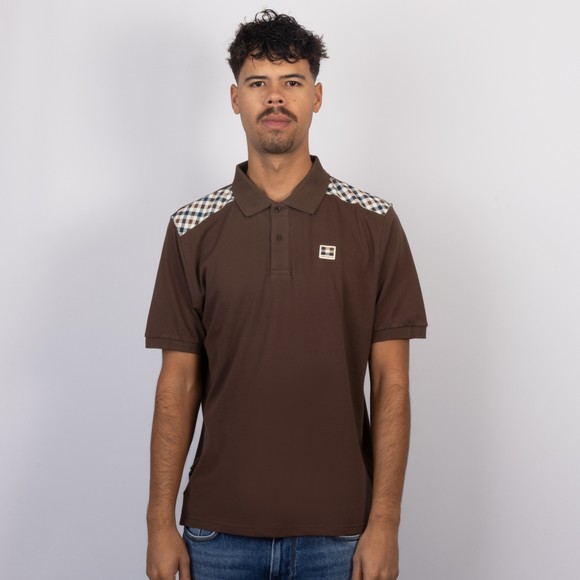 Aquascutum Mens Brown Check Shoulder Polo #2