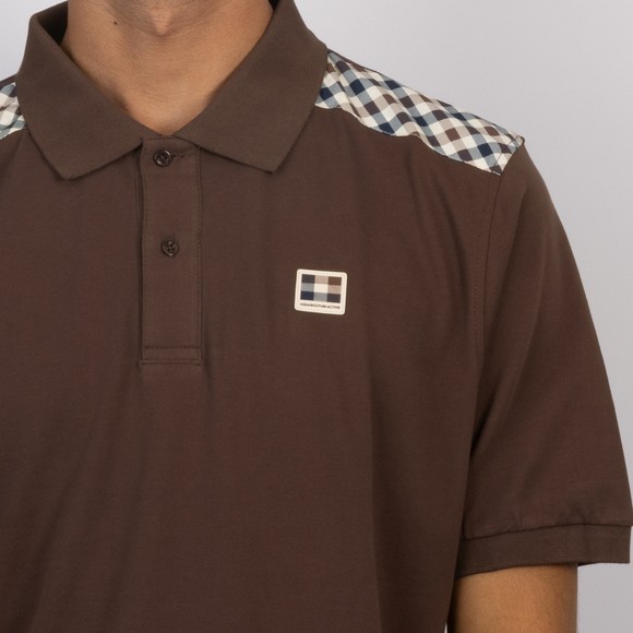 Aquascutum Mens Brown Check Shoulder Polo #3