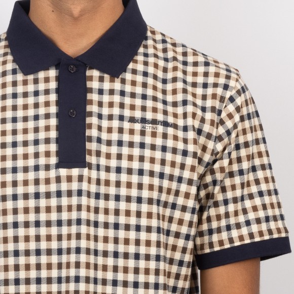 Aquascutum Mens Blue Strech Piquet Check Polo #3