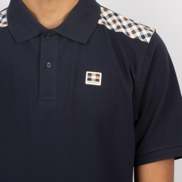 Aquascutum Mens Blue Check Shoulder Polo #3