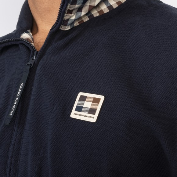 Aquascutum Mens Blue Heavy Piquet Collar Zip Polo #3