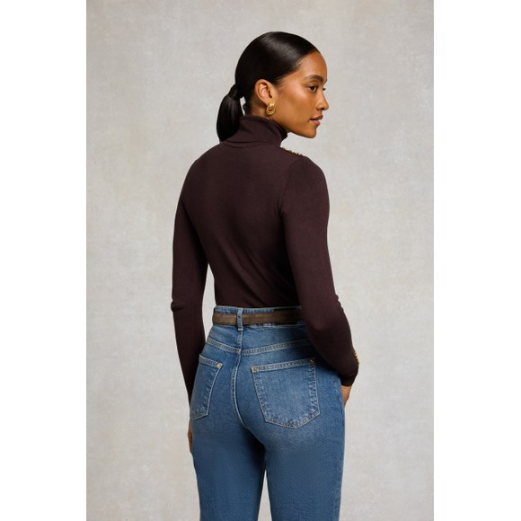Holland Cooper Womens Brown Buttoned Knit Roll Neck #4