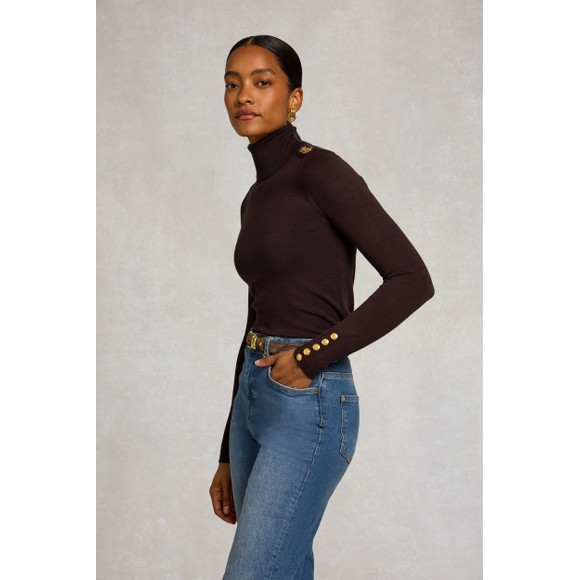 Holland Cooper Womens Brown Buttoned Knit Roll Neck #3