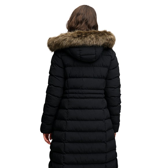 Superdry Womens Black Hooded Faux Fur Fuji Longline Jacket #4