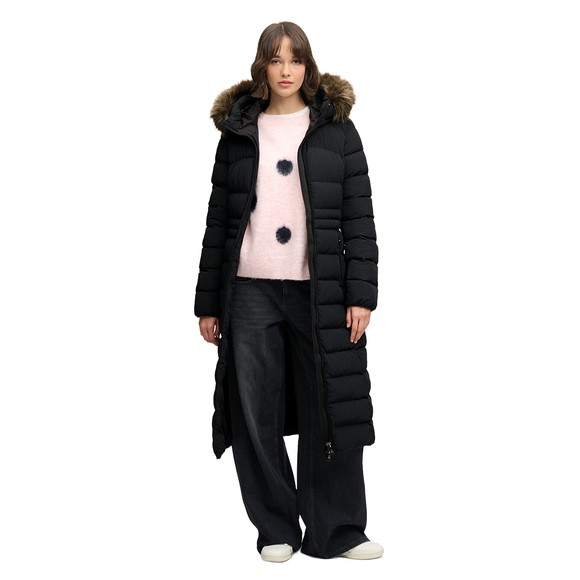 Superdry Womens Black Hooded Faux Fur Fuji Longline Jacket #3