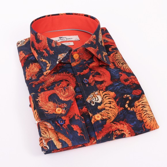 Claudio Lugli Mens Blue Tiger Shirt main image