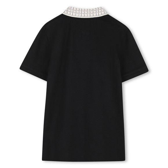 BOSS Boys Black J53387 Check Detail Collar Polo Shirt #3