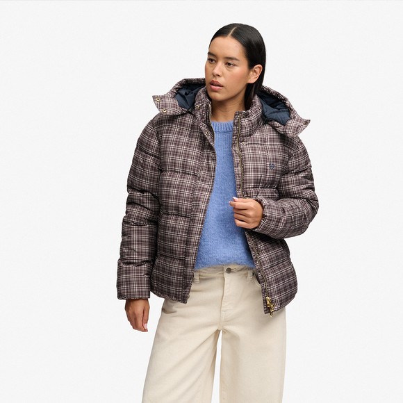 Superdry Womens Brown Premium Printed Check Puffer #3