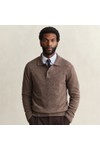 Gant Mens Brown Wool Blend Neps Long Sleeve Polo