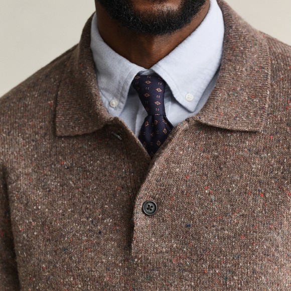 Gant Mens Brown Wool Blend Neps Long Sleeve Polo main image