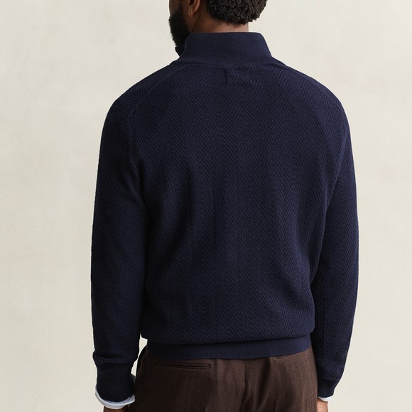 Gant Mens Blue Herringbone Texture Quarter Zip Jumper main image