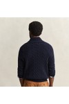 Gant Mens Blue Lambswool Cable Half Button Jumper