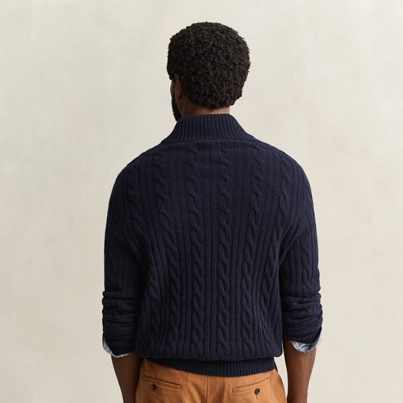 Gant Mens Blue Lambswool Cable Half Button Jumper main image