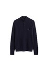 Gant Mens Blue Lambswool Cable Half Button Jumper