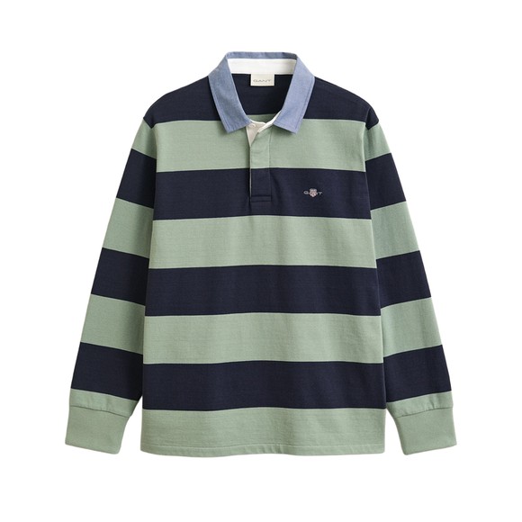 Gant Mens Green Chambray Stripe Heavy Rugby Shirt