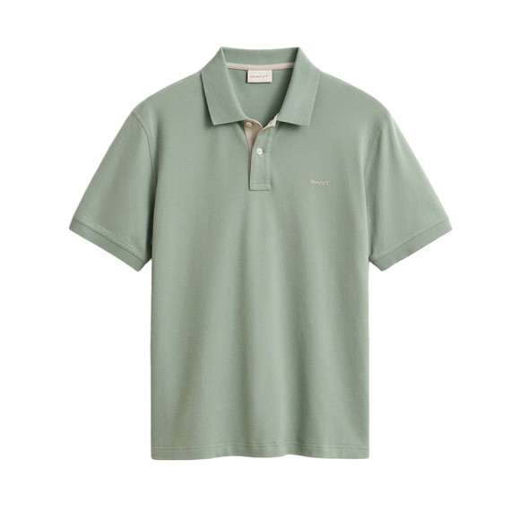 Gant Mens Green Contrast Pique Polo Shirt