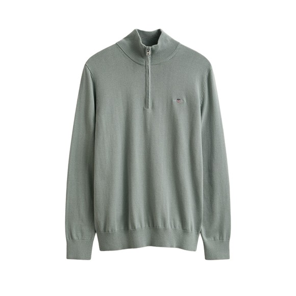 Gant Mens Green Classic Cotton Half Zip Jumper