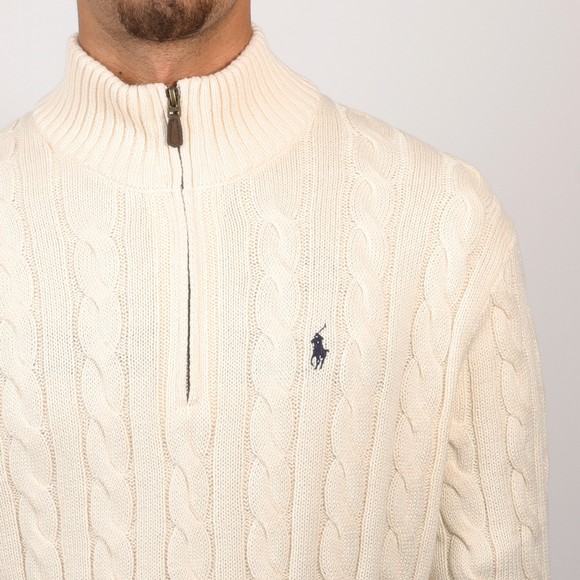 Polo Ralph Lauren Mens Off-White Cable Knit Half Zip Jumper #3