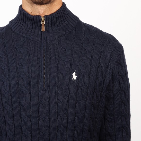 Polo Ralph Lauren Mens Blue Cable Knit Half Zip Jumper #3