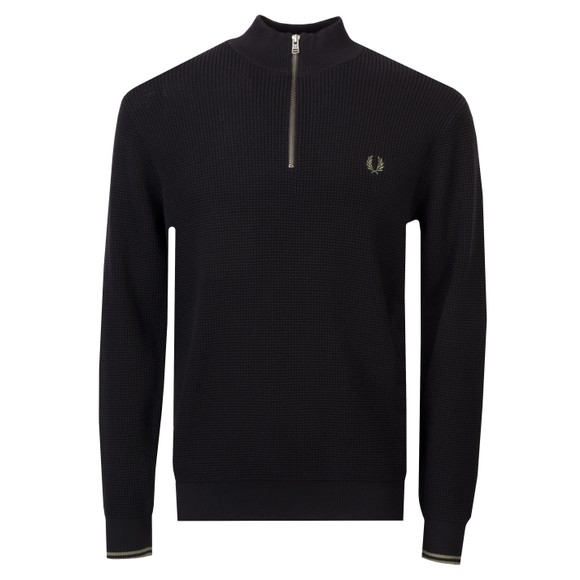 Fred Perry Mens Black Waffle Stitch Half Zip Jumper #4