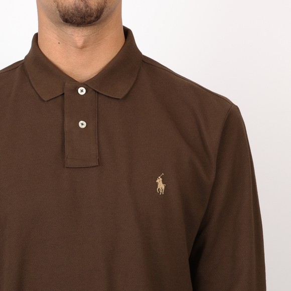 Polo Ralph Lauren Mens Brown Custom Slim Fit Long Sleeve Pima Polo Shirt #3