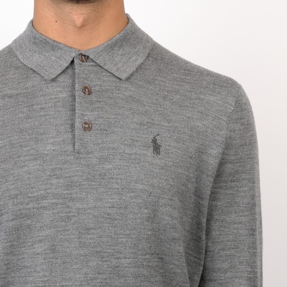 Polo Ralph Lauren Mens Grey Washable Merino Wool Knitted Polo Shirt #3