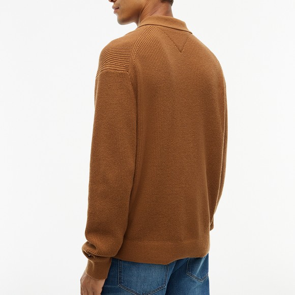 Tommy Hilfiger Mens Brown Fisherman Rib Jonny Collar Knitted Polo Shirt main image