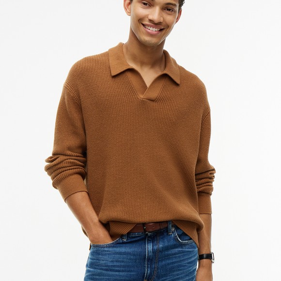 Tommy Hilfiger Mens Brown Fisherman Rib Jonny Collar Knitted Polo Shirt main image