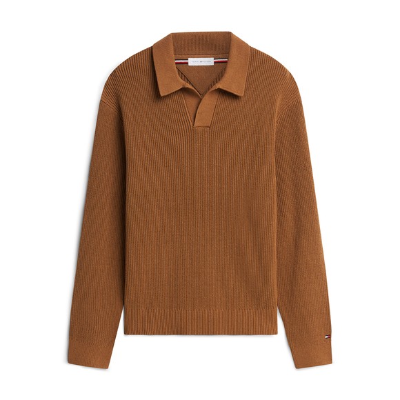 Tommy Hilfiger Mens Brown Fisherman Rib Jonny Collar Knitted Polo Shirt main image